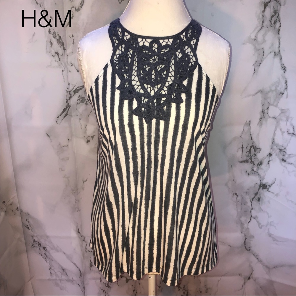 H&M striped deep navy blue top
